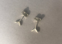 Load image into Gallery viewer, Tiny silver leafy shoot sprout stud earrings. Side Angle.