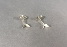 Load image into Gallery viewer, Tiny silver leafy shoot sprout stud earrings.