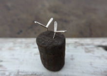 Load image into Gallery viewer, Silver Shoot Stud Earrings. Like growing plant shoots or butterfly/insect wings/ sycamore seeds.