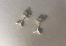 Load image into Gallery viewer, Tiny silver leafy shoot sprout stud earrings. Side Angle.
